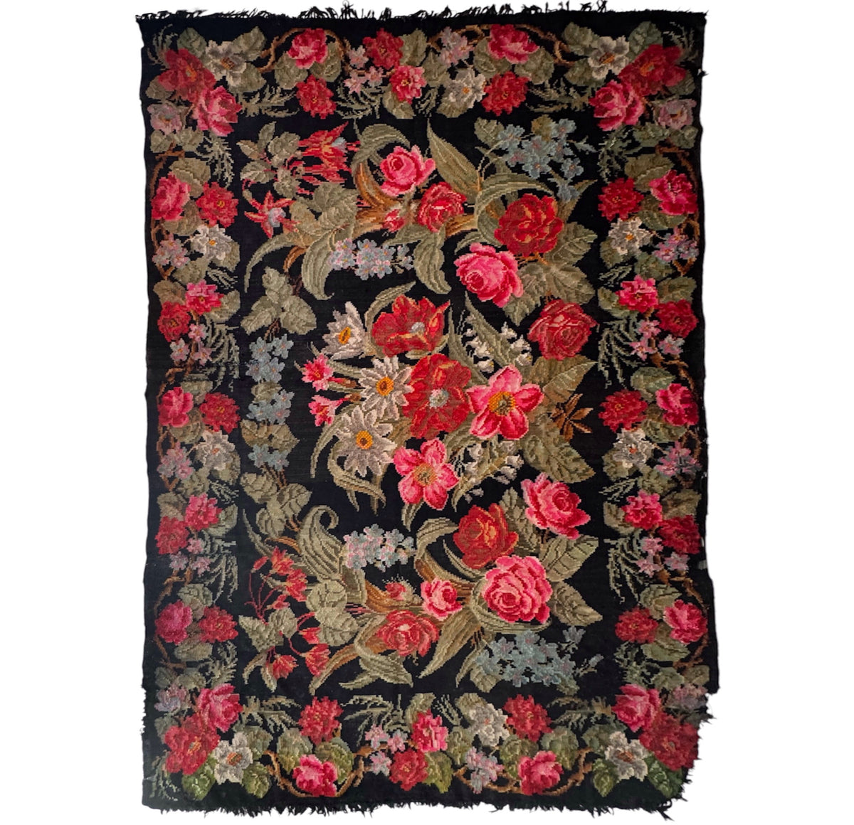 Old Floral Bessarabian Wool Rug, 400x225 cm