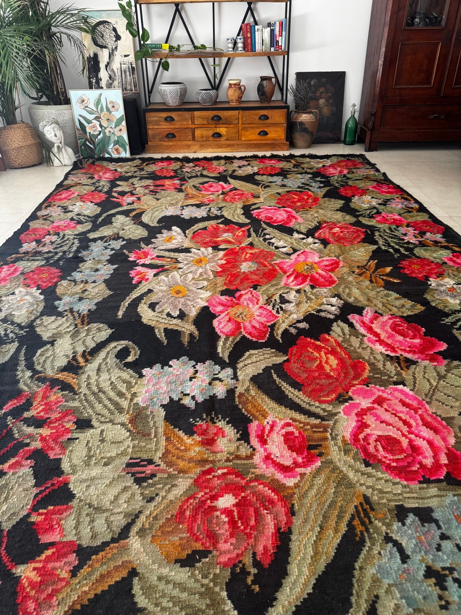 Old Floral Bessarabian Wool Rug, 400x225 cm, view 3