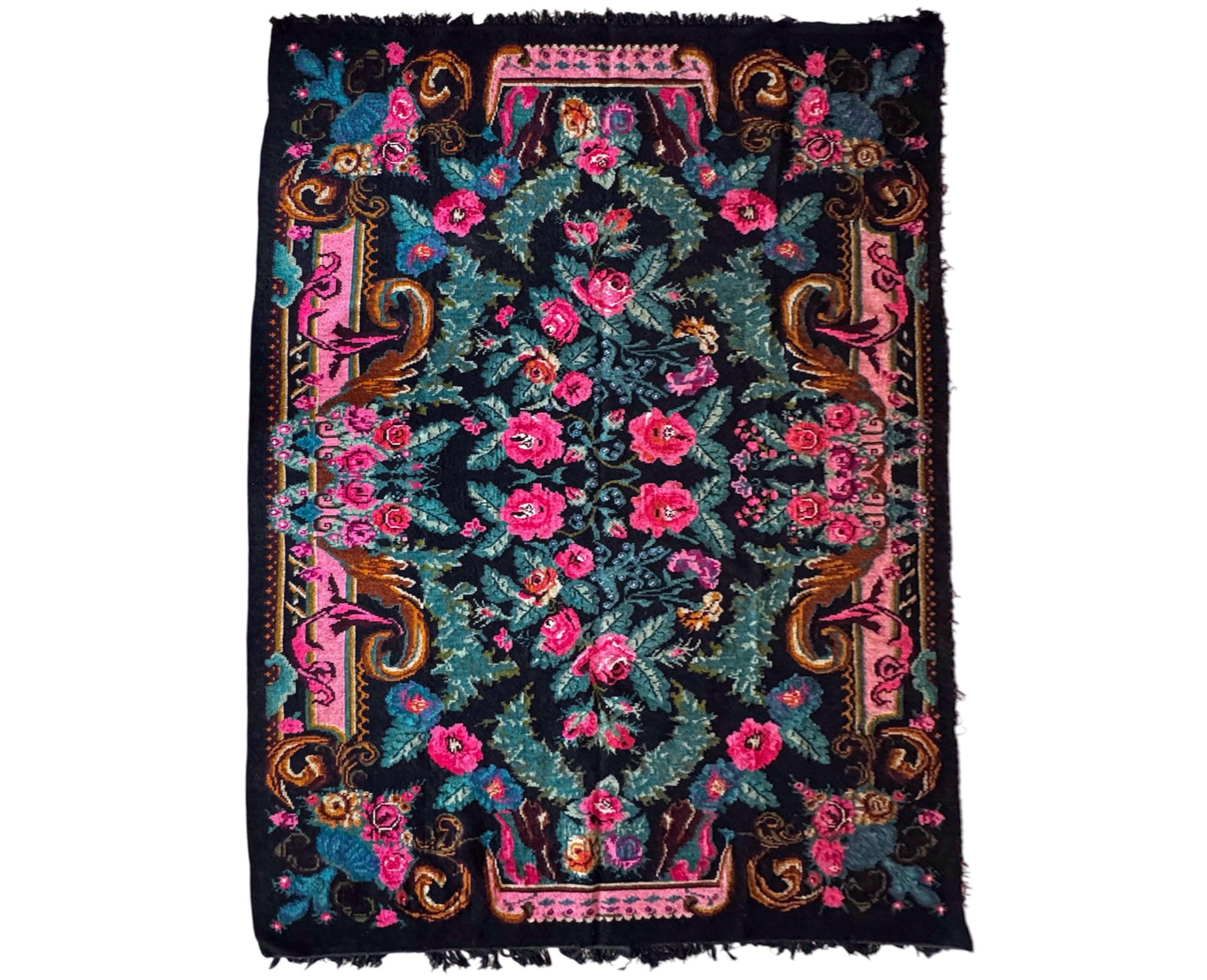 Old Floral Bessarabian Wool Rug, 390x238 cm