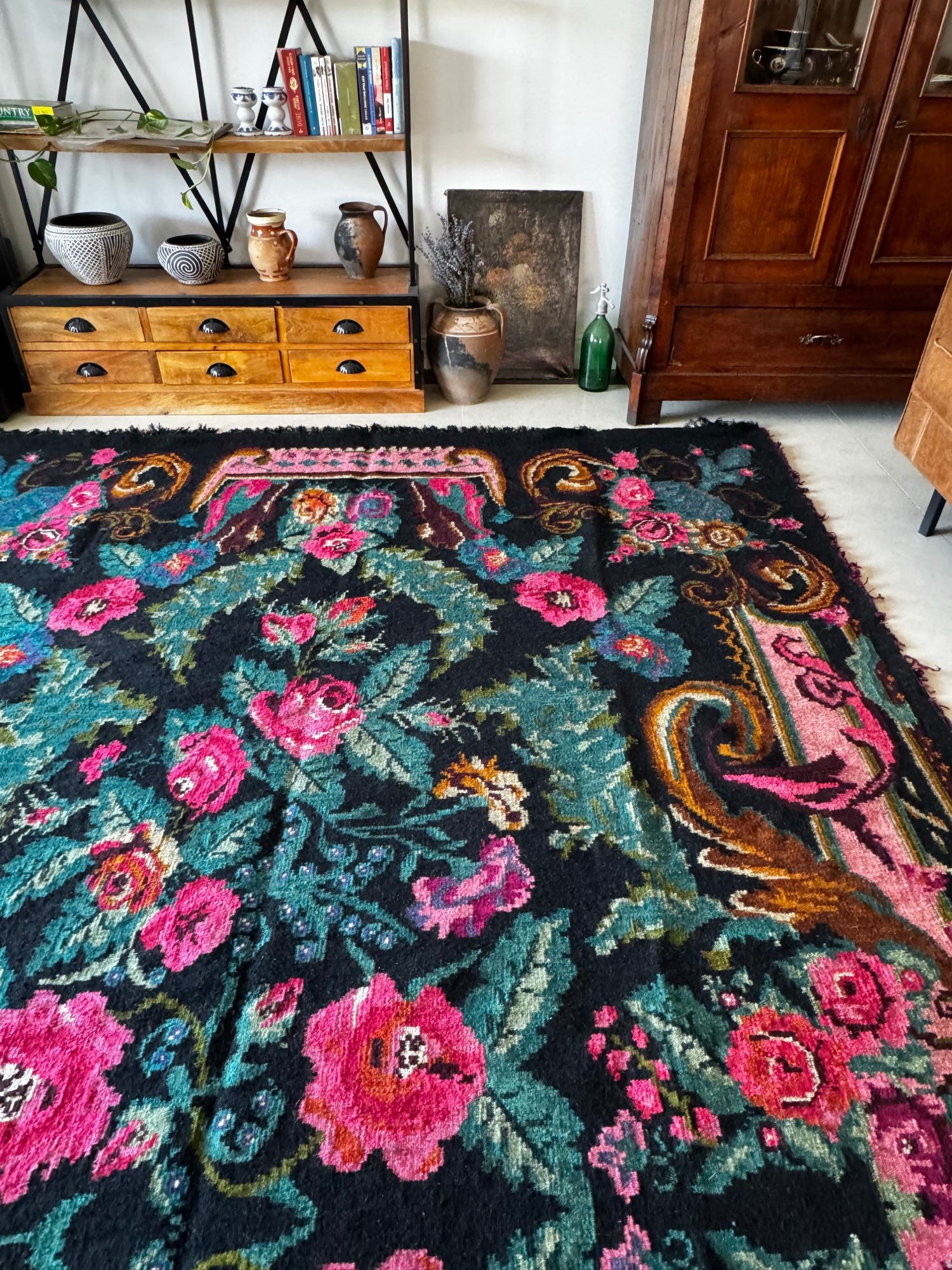 Old Floral Bessarabian Wool Rug, 390x238 cm, view 12