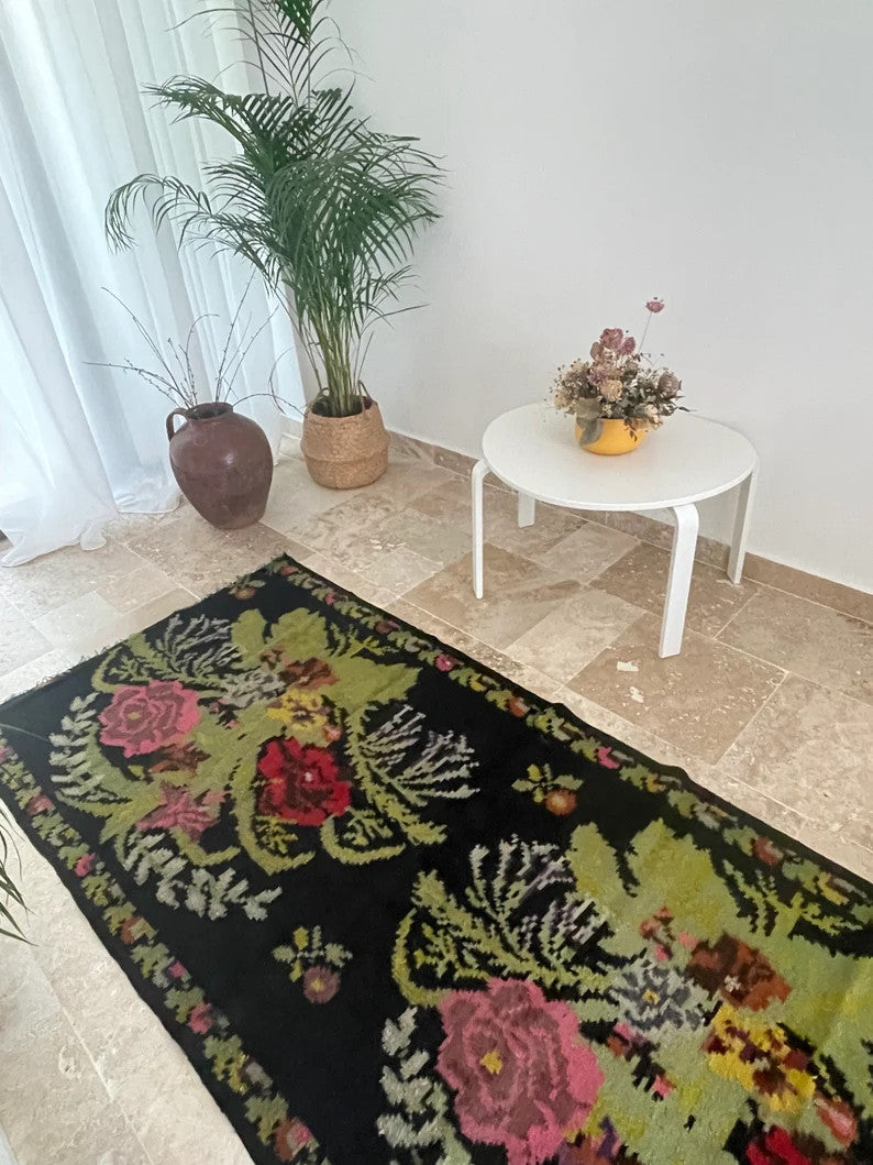 Old Floral Bessarabian Wool Runner Rug, 226x106 cm, view 2