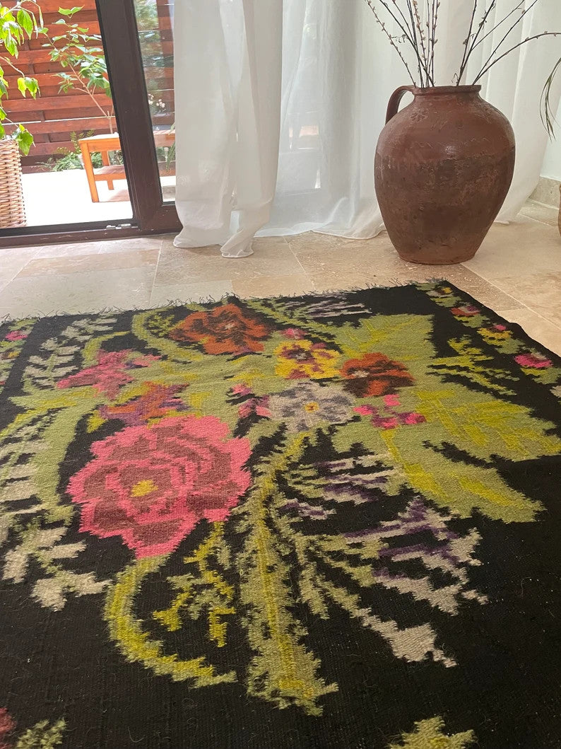 Old Floral Bessarabian Wool Runner Rug, 226x106 cm, view 3