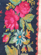 Old Black Floral Muntenian Wool Rug, 354x156 cm, view 5