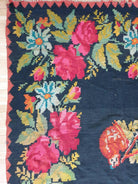 Old Black Floral Muntenian Wool Rug, 354x156 cm, view 7