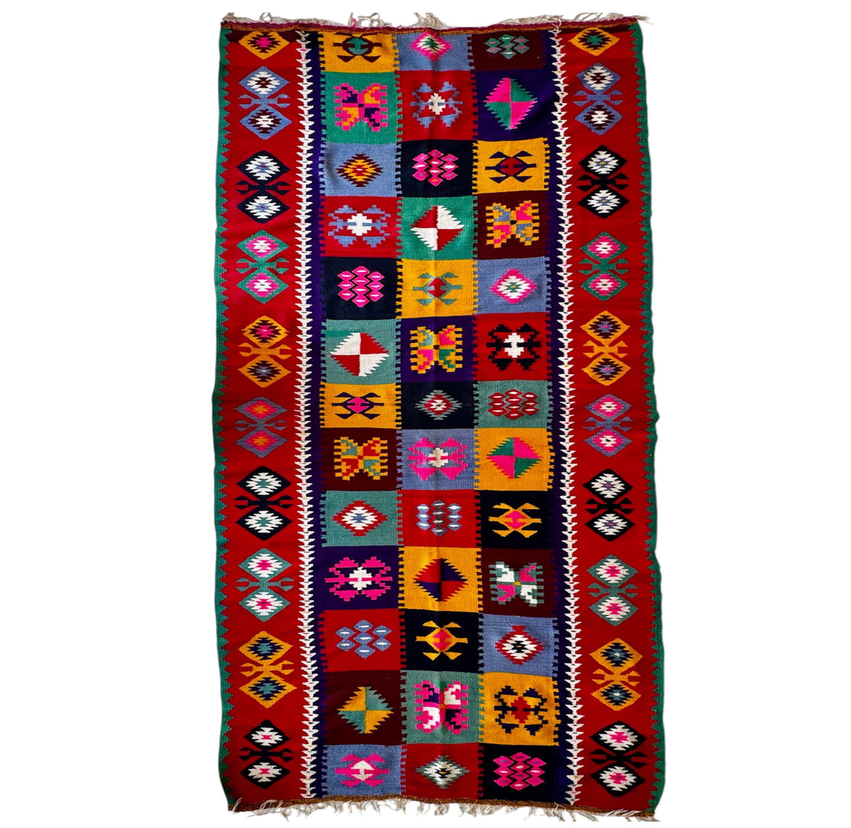 Old Geometric Romanian Kilim Runner, 345x147 cm