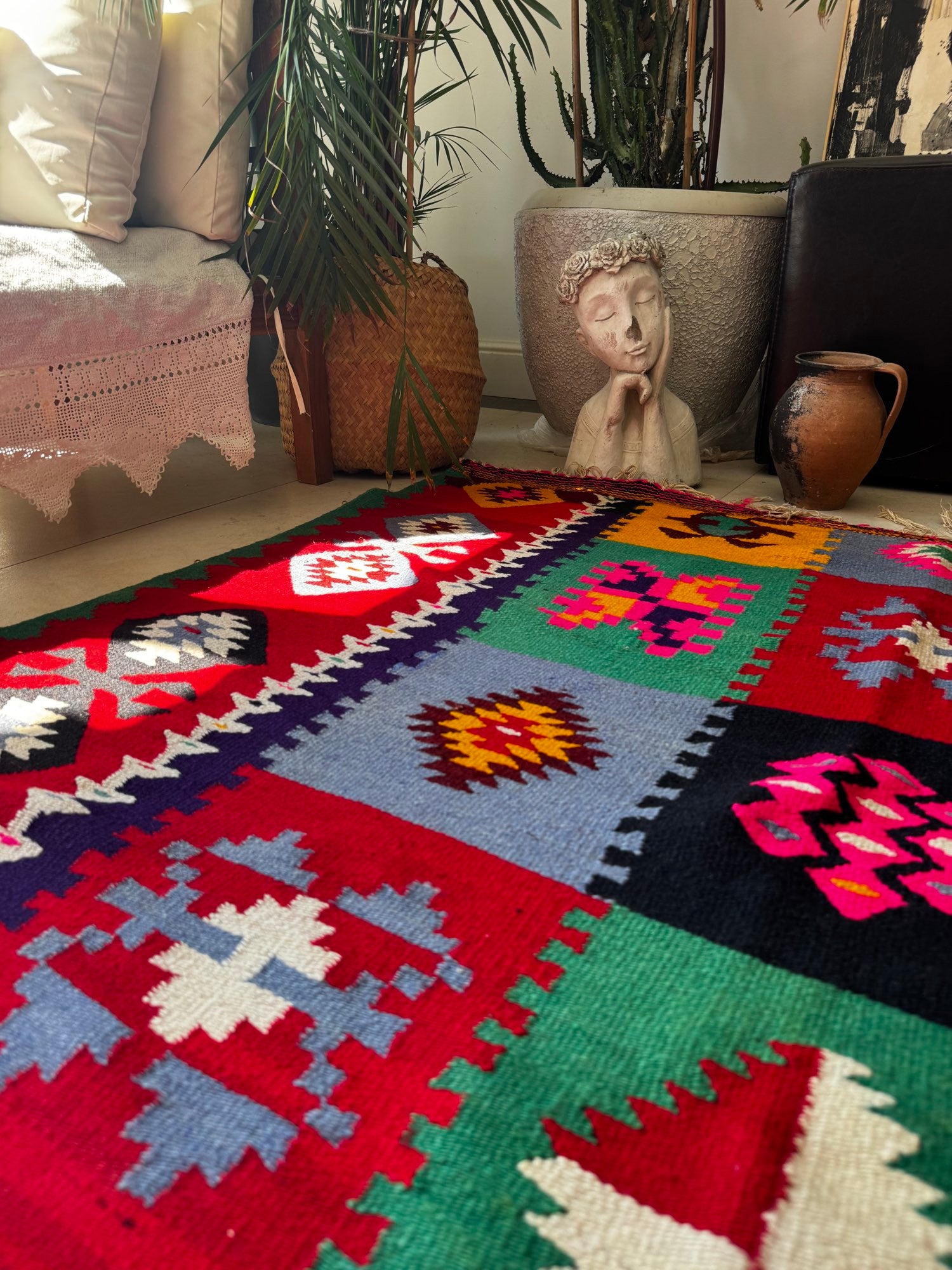 Old Geometric Romanian Kilim Runner, 345x147 cm, view 10