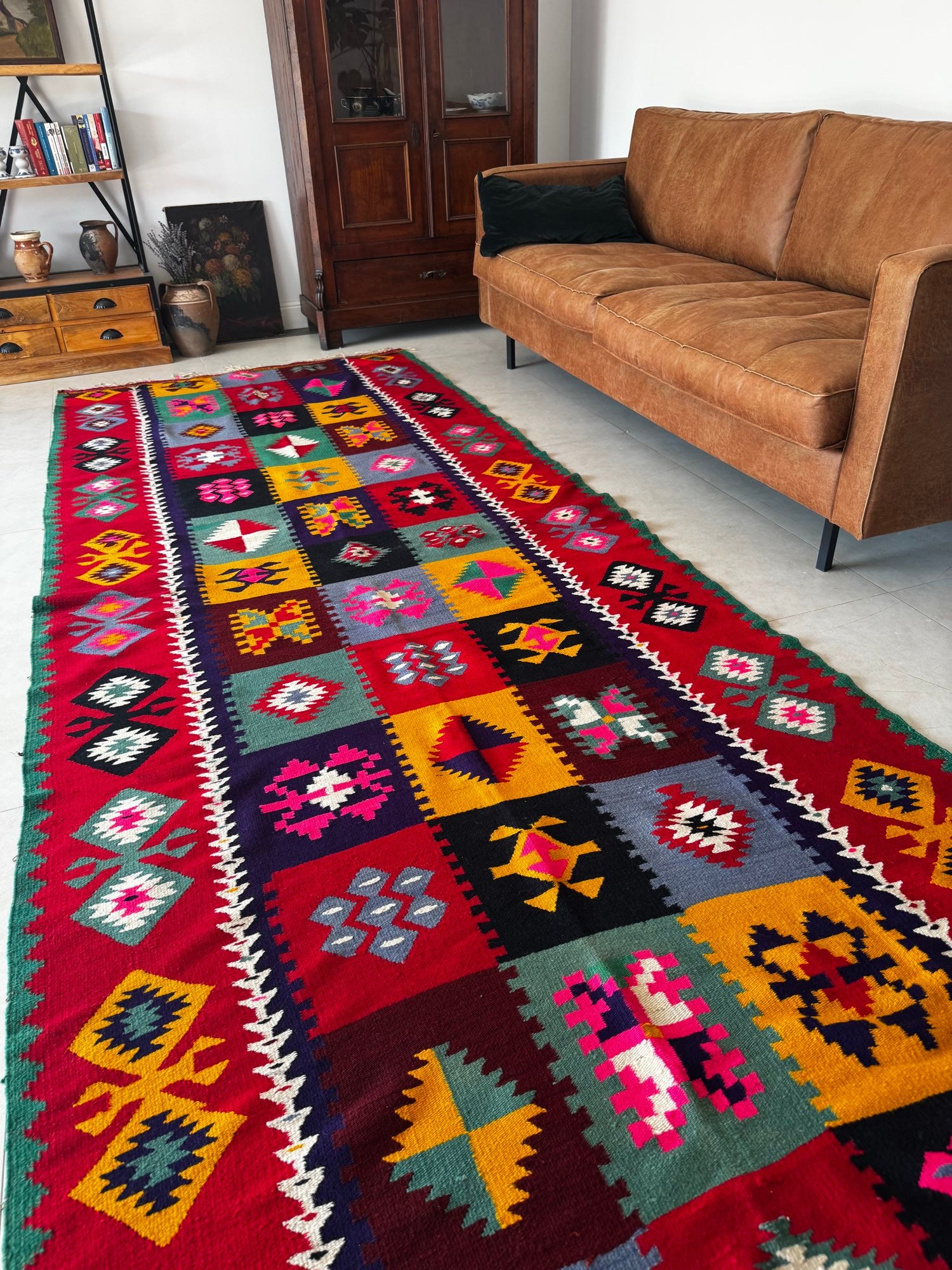Old Geometric Romanian Kilim Runner, 345x147 cm, view 2