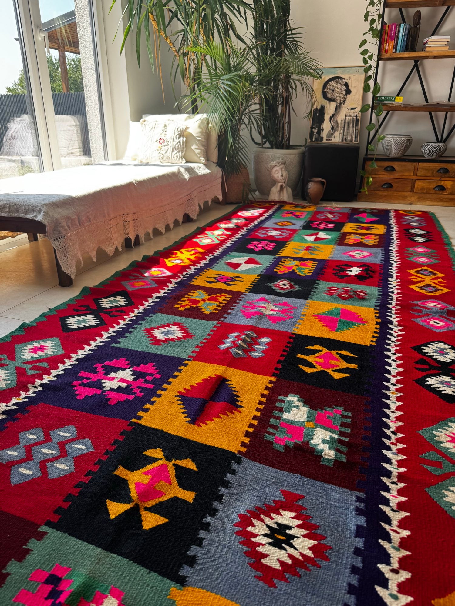 Old Geometric Romanian Kilim Runner, 345x147 cm, view 3