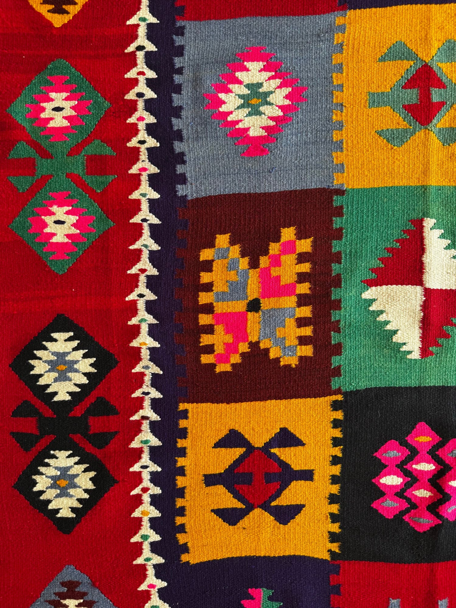 Old Geometric Romanian Kilim Runner, 345x147 cm, view 7