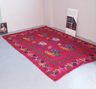 Old Red Romanian Wool Cerga Bedspread, 220x150 cm
