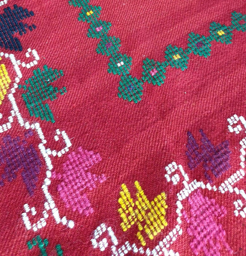 Old Red Romanian Wool Cerga Bedspread, 220x150 cm, view 10
