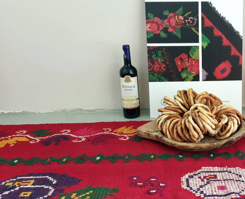 Old Red Romanian Wool Cerga Bedspread, 220x150 cm, view 2
