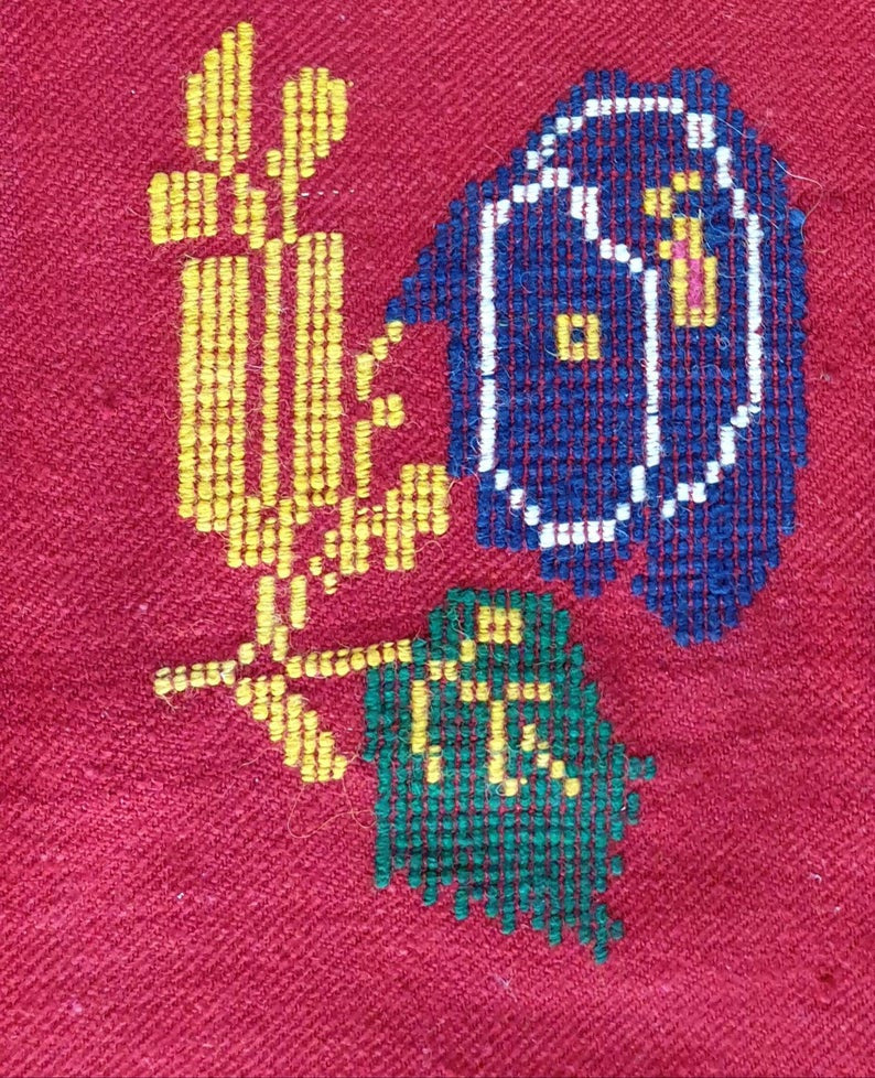 Old Red Romanian Wool Cerga Bedspread, 220x150 cm, view 6
