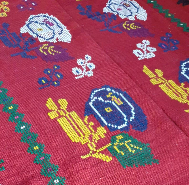 Old Red Romanian Wool Cerga Bedspread, 220x150 cm, view 7