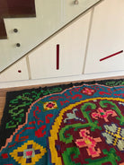 Old Blue & Black Floral Romanian Wool Rug, 187x155 cm, view 3
