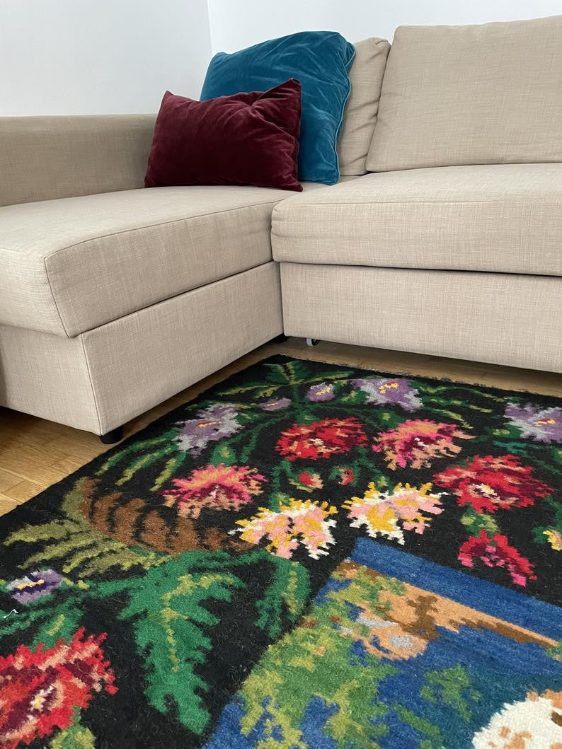 Old Floral Romanian Wool Rug, 315x185 cm, view 2