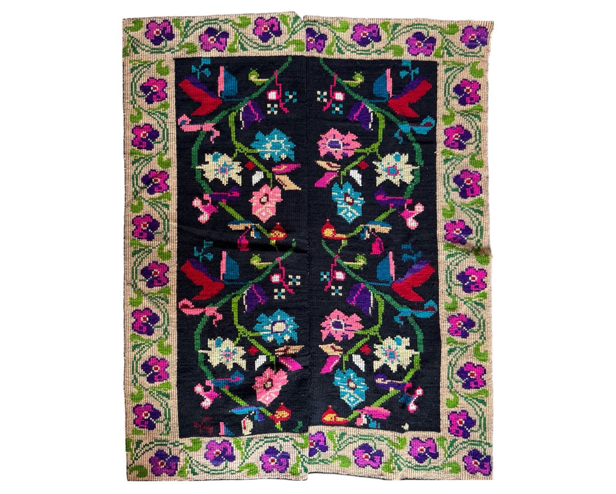 Handwoven Black Floral Oltenian Wool Rug, 180x153 cm