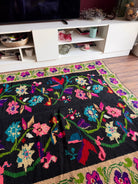 Handwoven Black Floral Oltenian Wool Rug, 180x153 cm, view 4