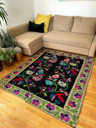 Handwoven Black Floral Oltenian Wool Rug, 180x153 cm, view 5