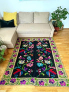 Handwoven Black Floral Oltenian Wool Rug, 180x153 cm, view 6