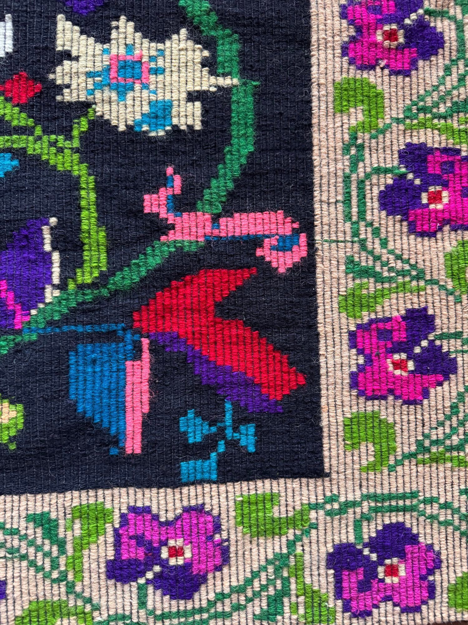 Handwoven Black Floral Oltenian Wool Rug, 180x153 cm, view 9
