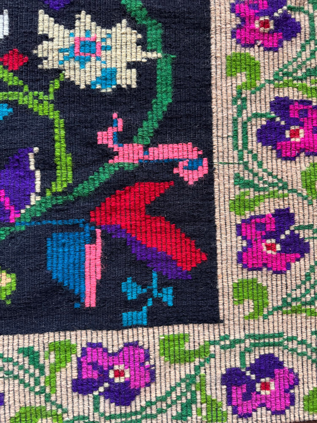 Handwoven Black Floral Oltenian Wool Rug, 180x153 cm, view 9