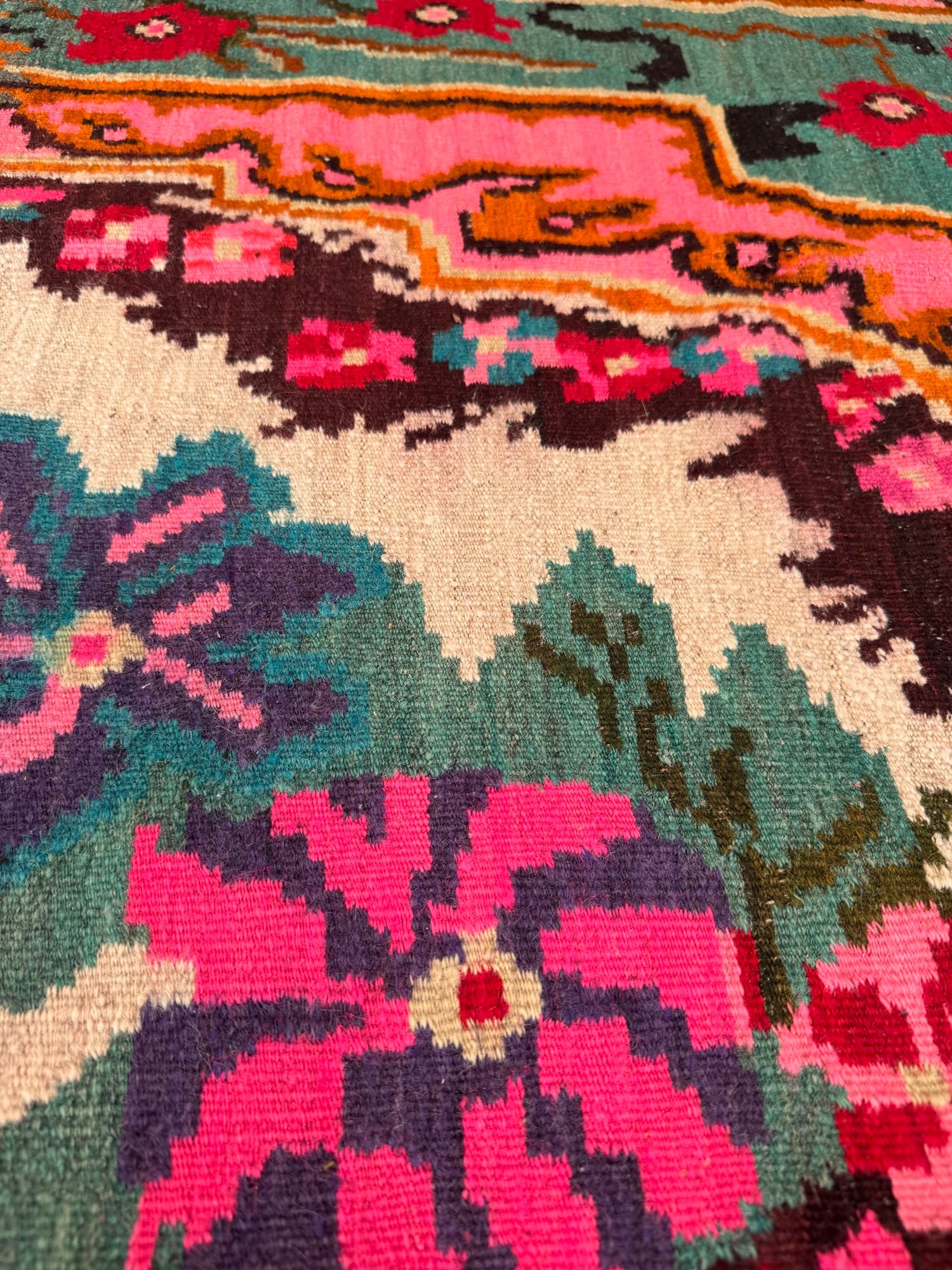 Vintage Turquoise Floral Bessarabian Wool Rug, 280x180 cm, view 11