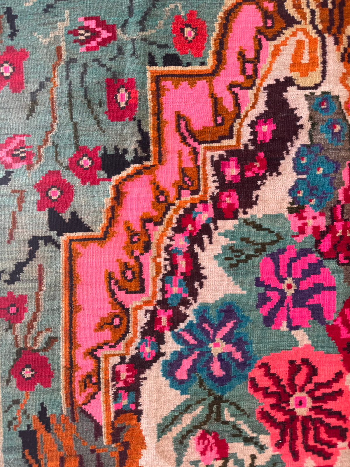 Vintage Turquoise Floral Bessarabian Wool Rug, 280x180 cm, view 12