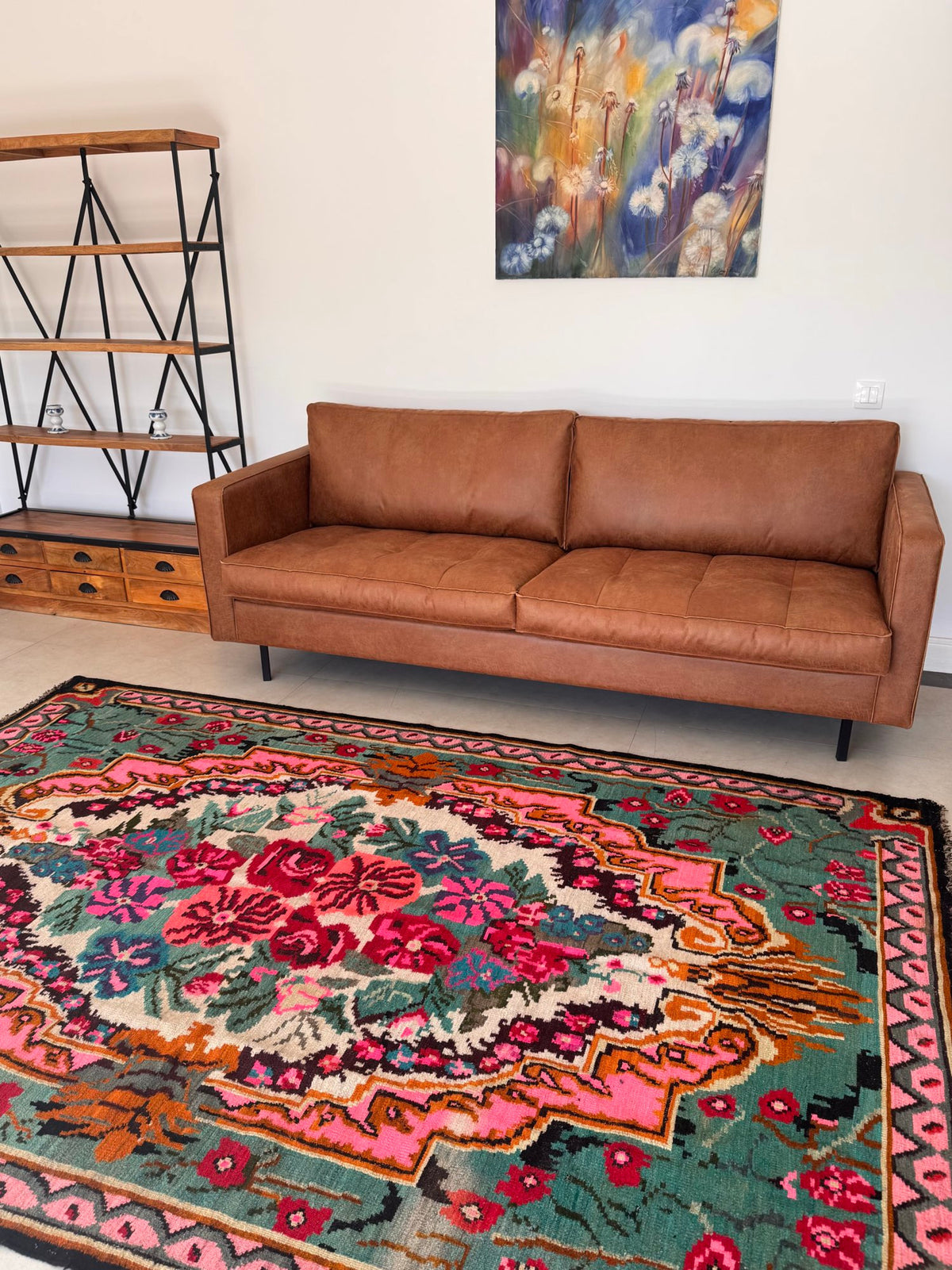 Vintage Turquoise Floral Bessarabian Wool Rug, 280x180 cm, view 3