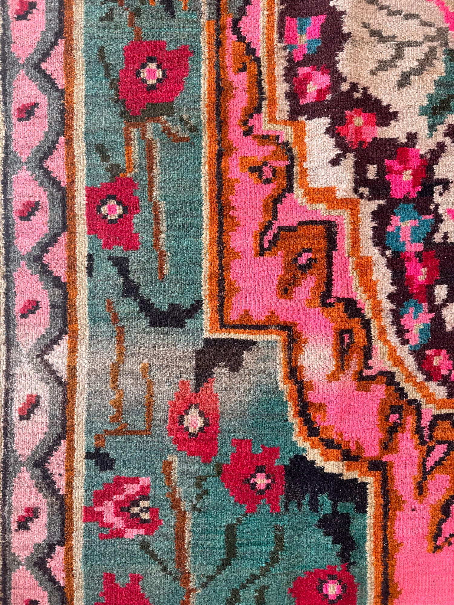 Vintage Turquoise Floral Bessarabian Wool Rug, 280x180 cm, view 6