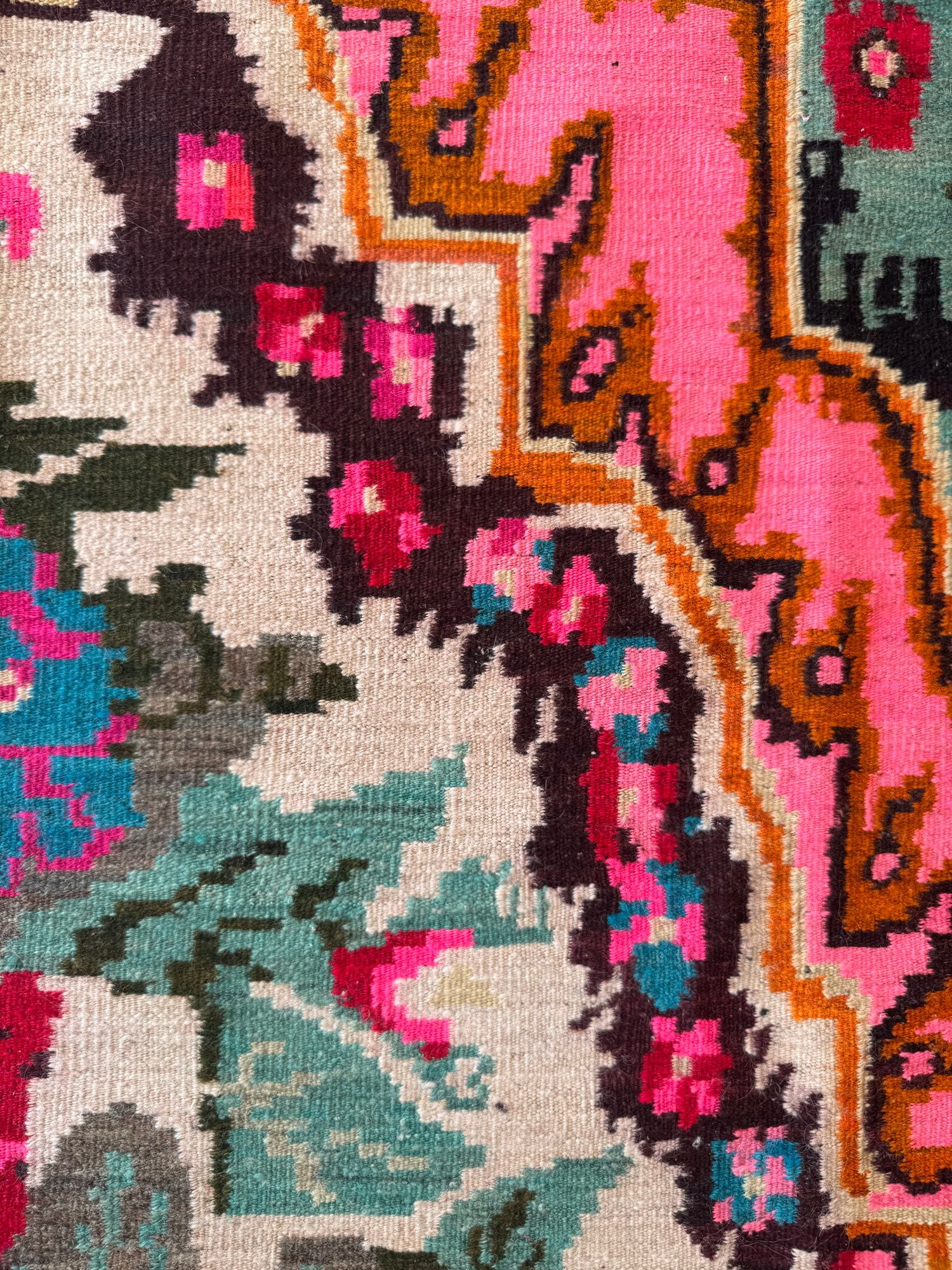 Vintage Turquoise Floral Bessarabian Wool Rug, 280x180 cm, view 9