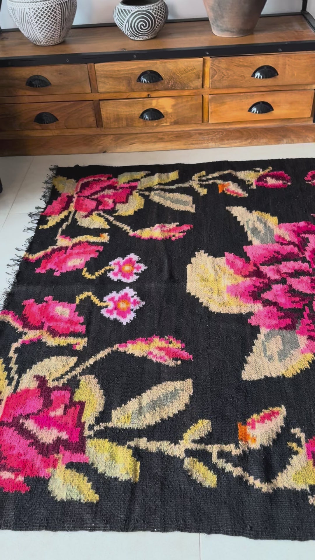 One-of-a-kind Romanian vintage rug with colourful traditional patterns