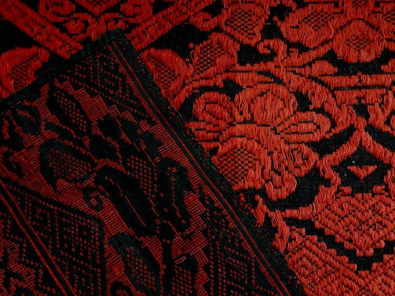 Red & Black Wool and Cotton Bed or Sofa Cover, 190x155 cm, view 5