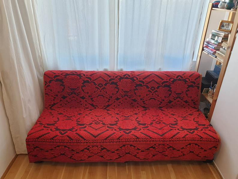 Red & Black Wool and Cotton Bed or Sofa Cover, 190x155 cm, view 6