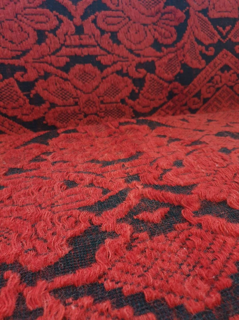 Red & Black Wool and Cotton Bed or Sofa Cover, 190x155 cm, view 7
