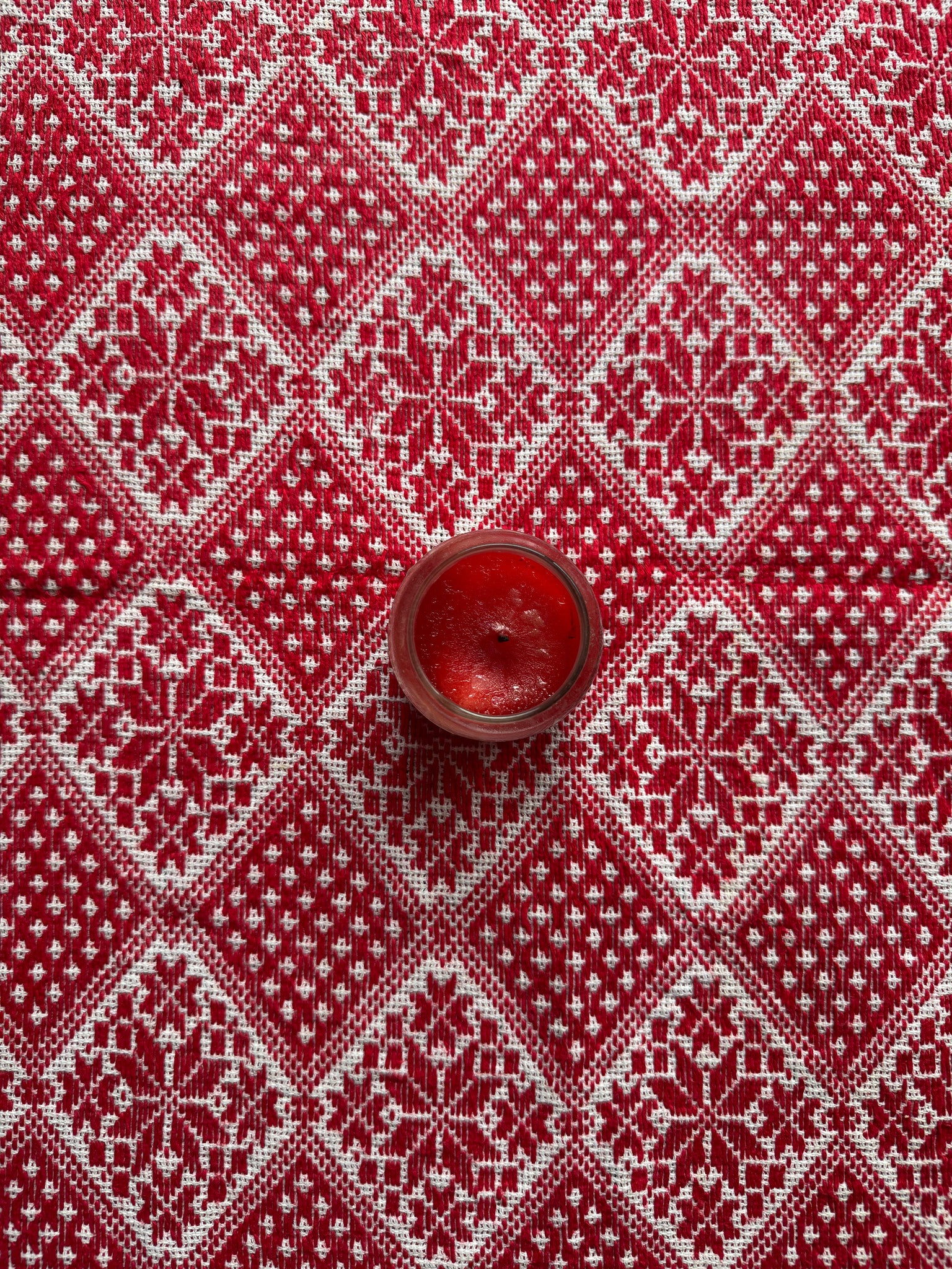 Red & White Cross-Stitch Romanian Tablecloth, 60x58 cm, view 3