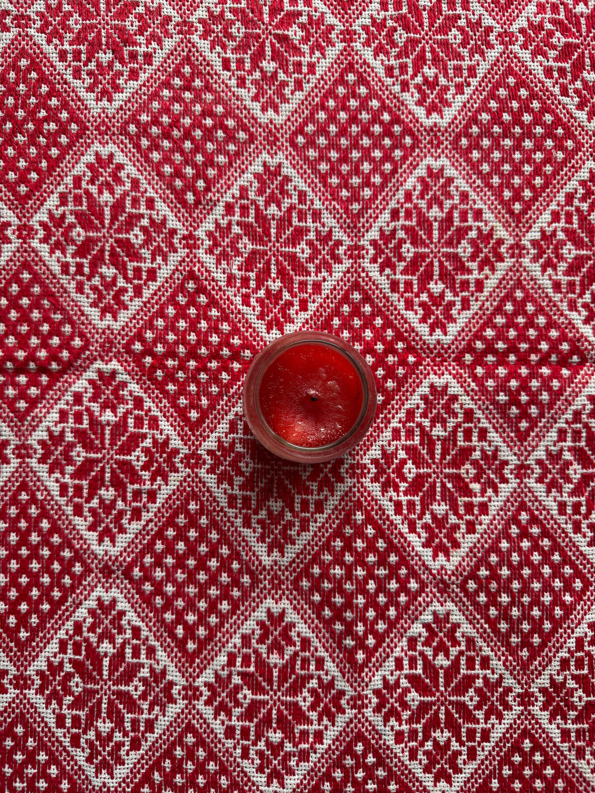 Red & White Cross-Stitch Romanian Tablecloth, 60x58 cm, view 3