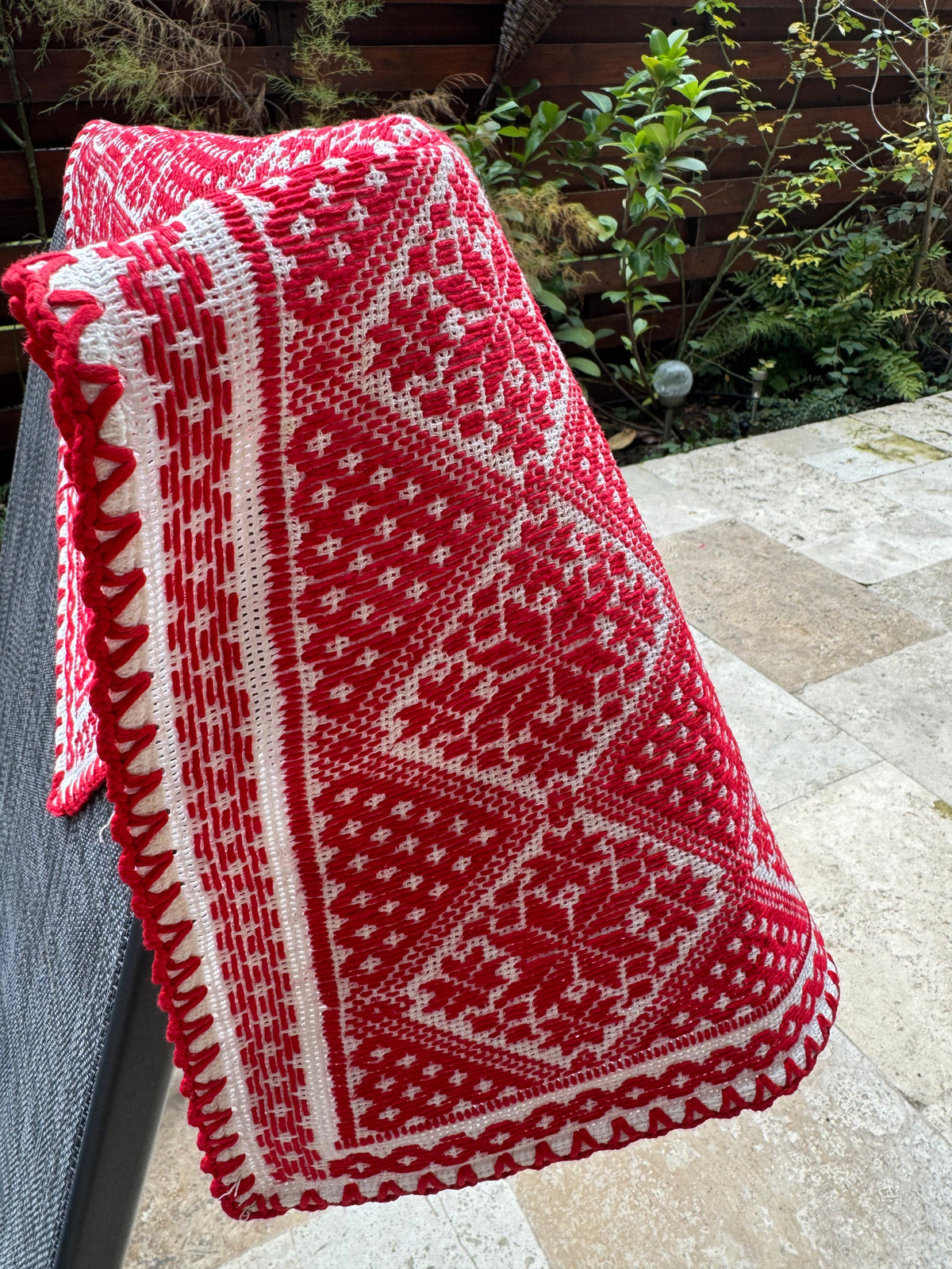 Red & White Cross-Stitch Romanian Tablecloth, 60x58 cm, view 4