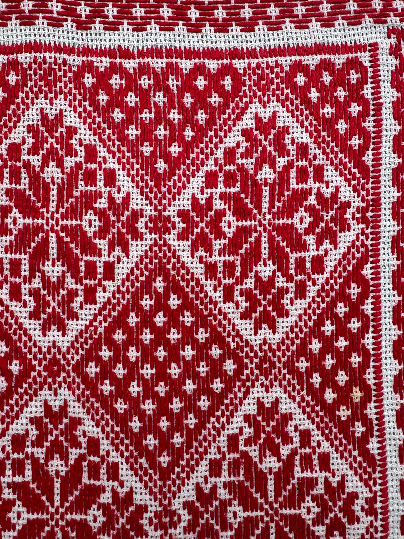 Red & White Cross-Stitch Romanian Tablecloth, 60x58 cm, view 5