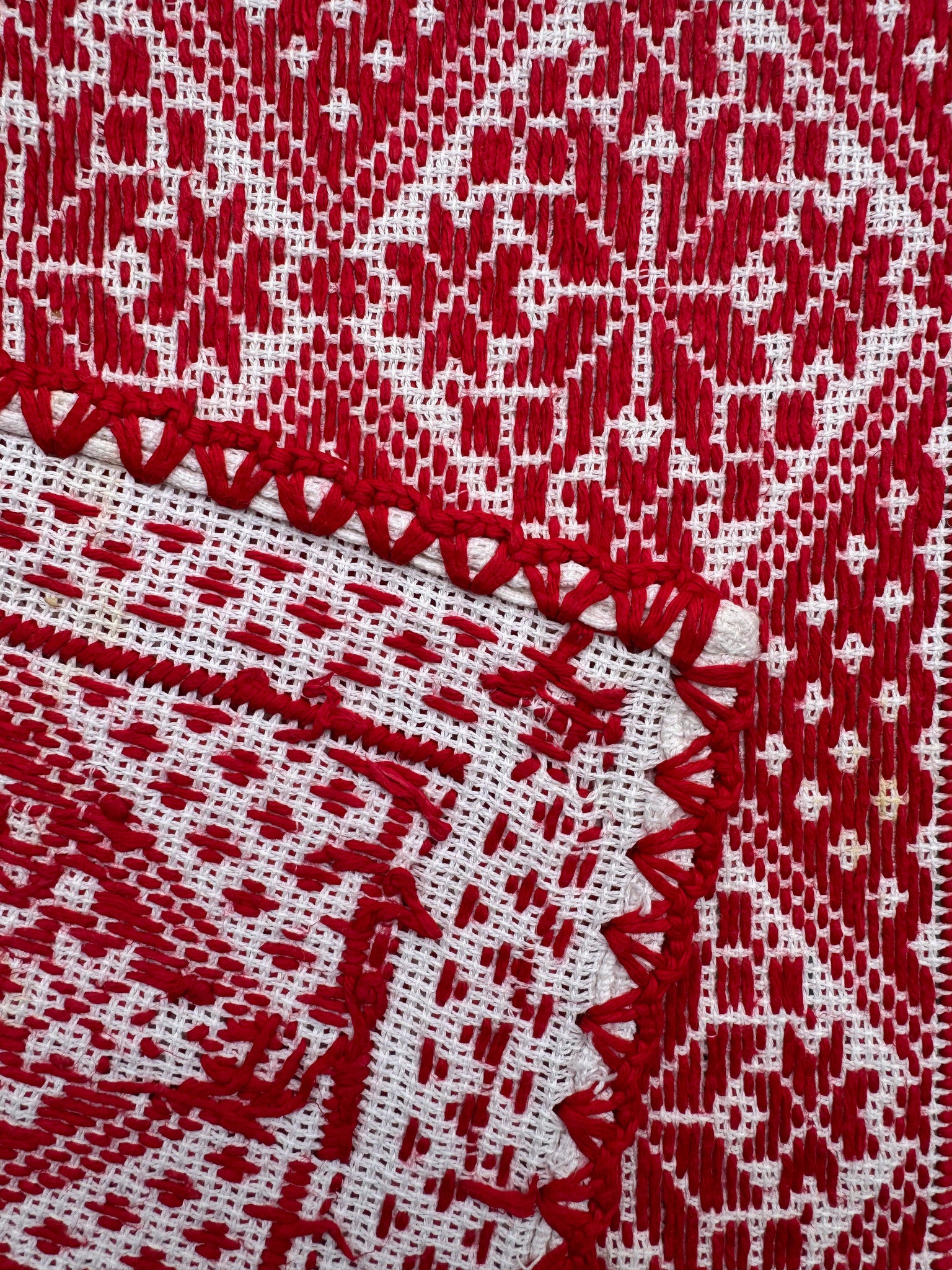 Red & White Cross-Stitch Romanian Tablecloth, 60x58 cm, view 9