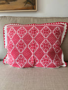 Red & White Embroidered Romanian Pillow Case, 55x43 cm