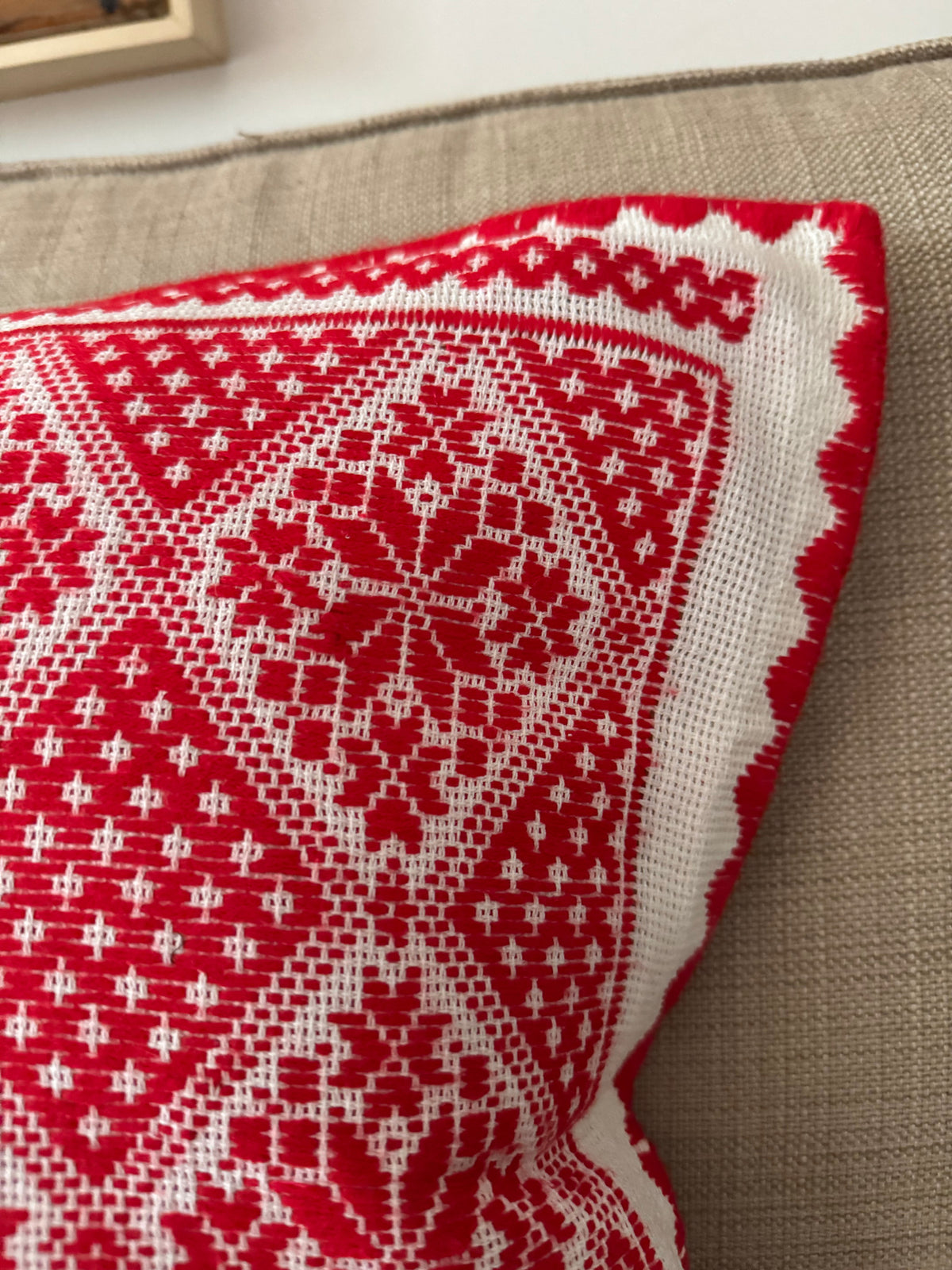 Red & White Embroidered Romanian Pillow Case, 55x43 cm, view 2