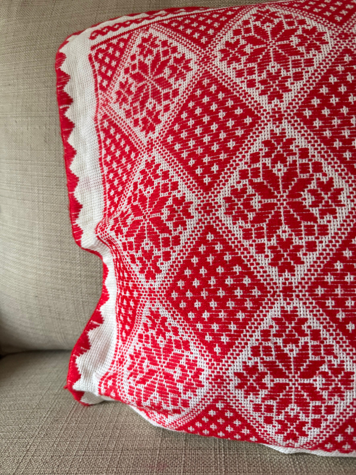 Red & White Embroidered Romanian Pillow Case, 55x43 cm, view 6