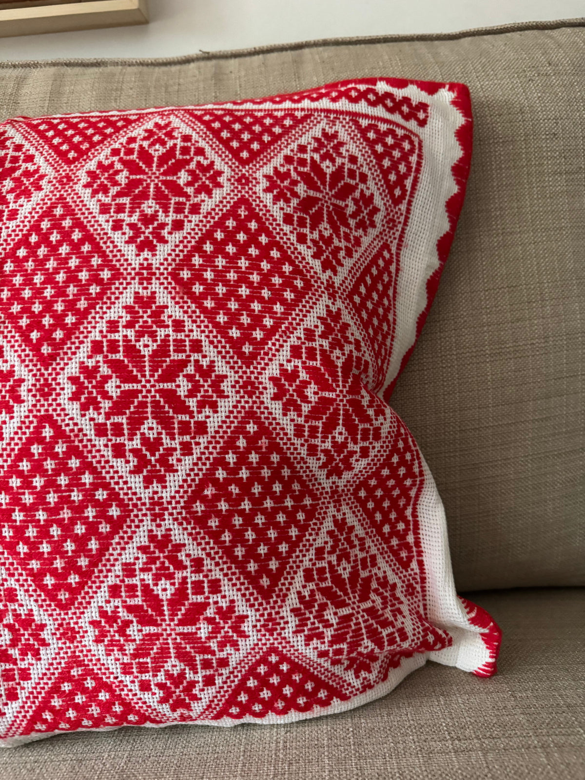 Red & White Embroidered Romanian Pillow Case, 55x43 cm, view 7