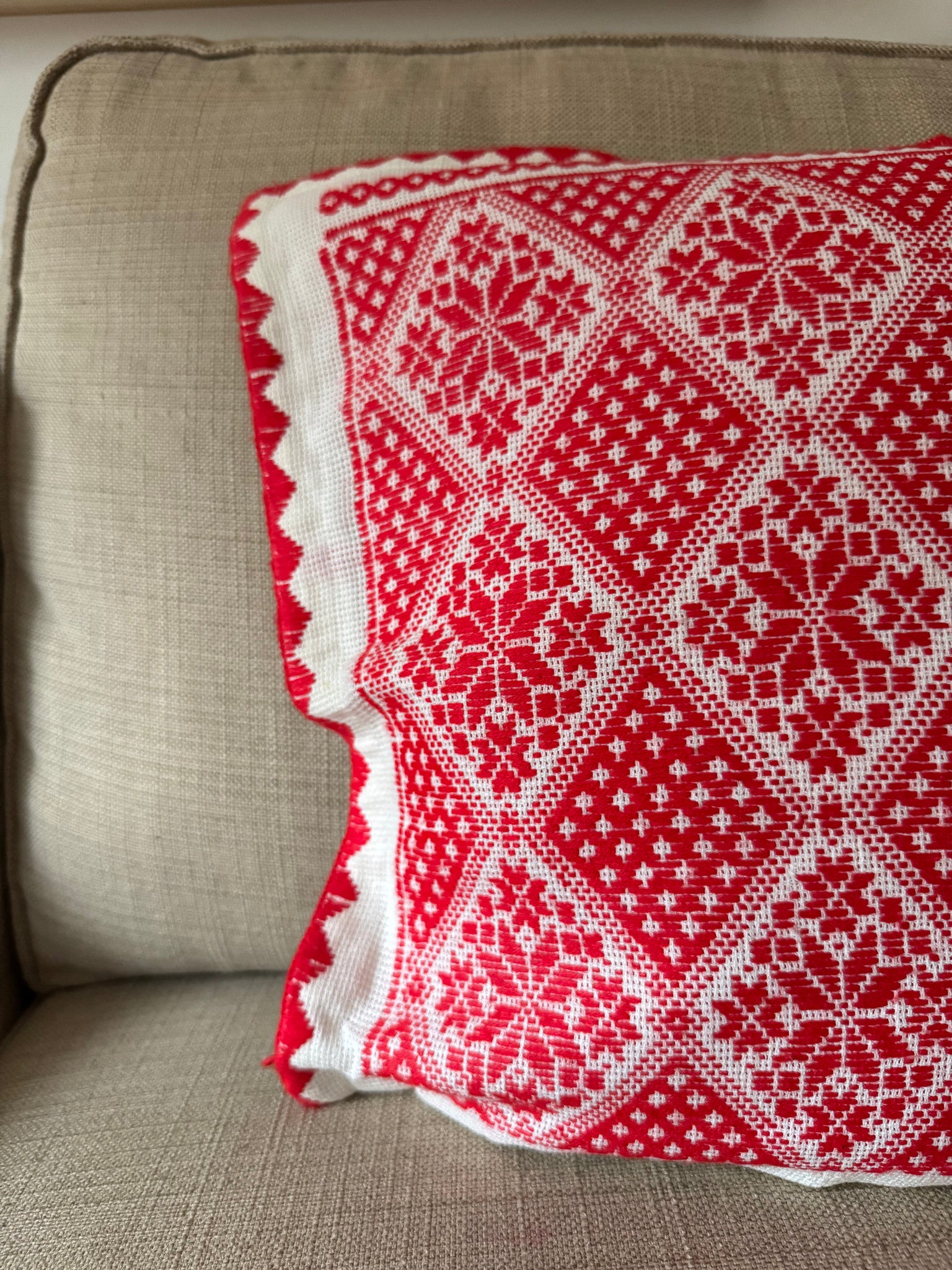 Red & White Embroidered Romanian Pillow Case, 55x43 cm, view 8