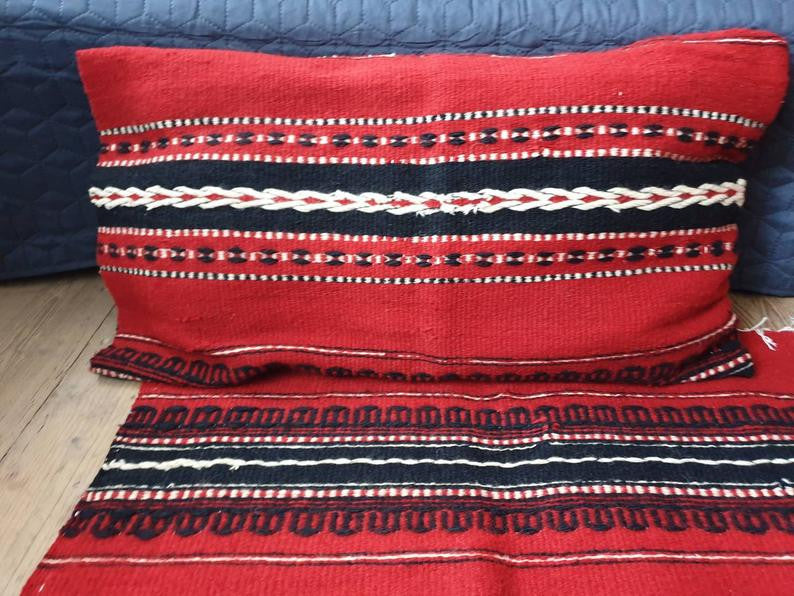 Red Wool Runner with 2 Pillow Cases Set, 257x80 cm, view 9
