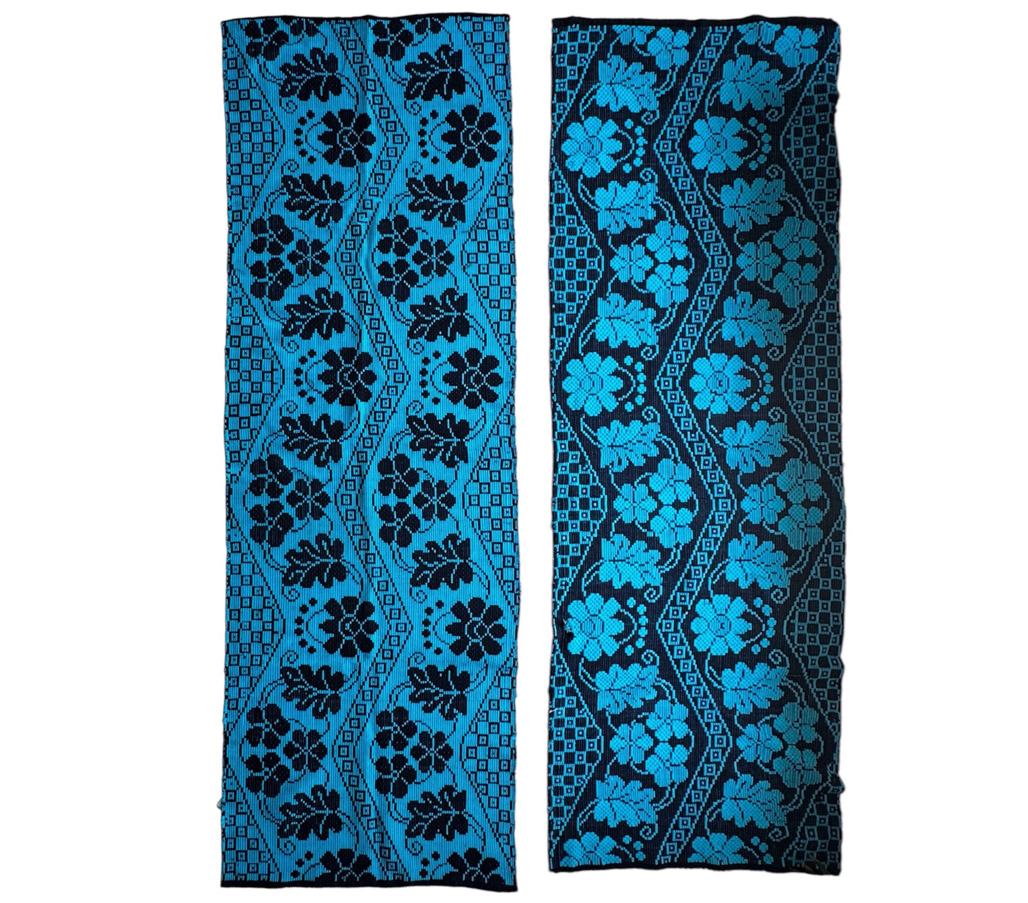 Handwoven Black Floral Romanian Runner Rug, 220x70 cm