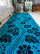 Handwoven Black Floral Romanian Runner Rug, 220x70 cm, view 9