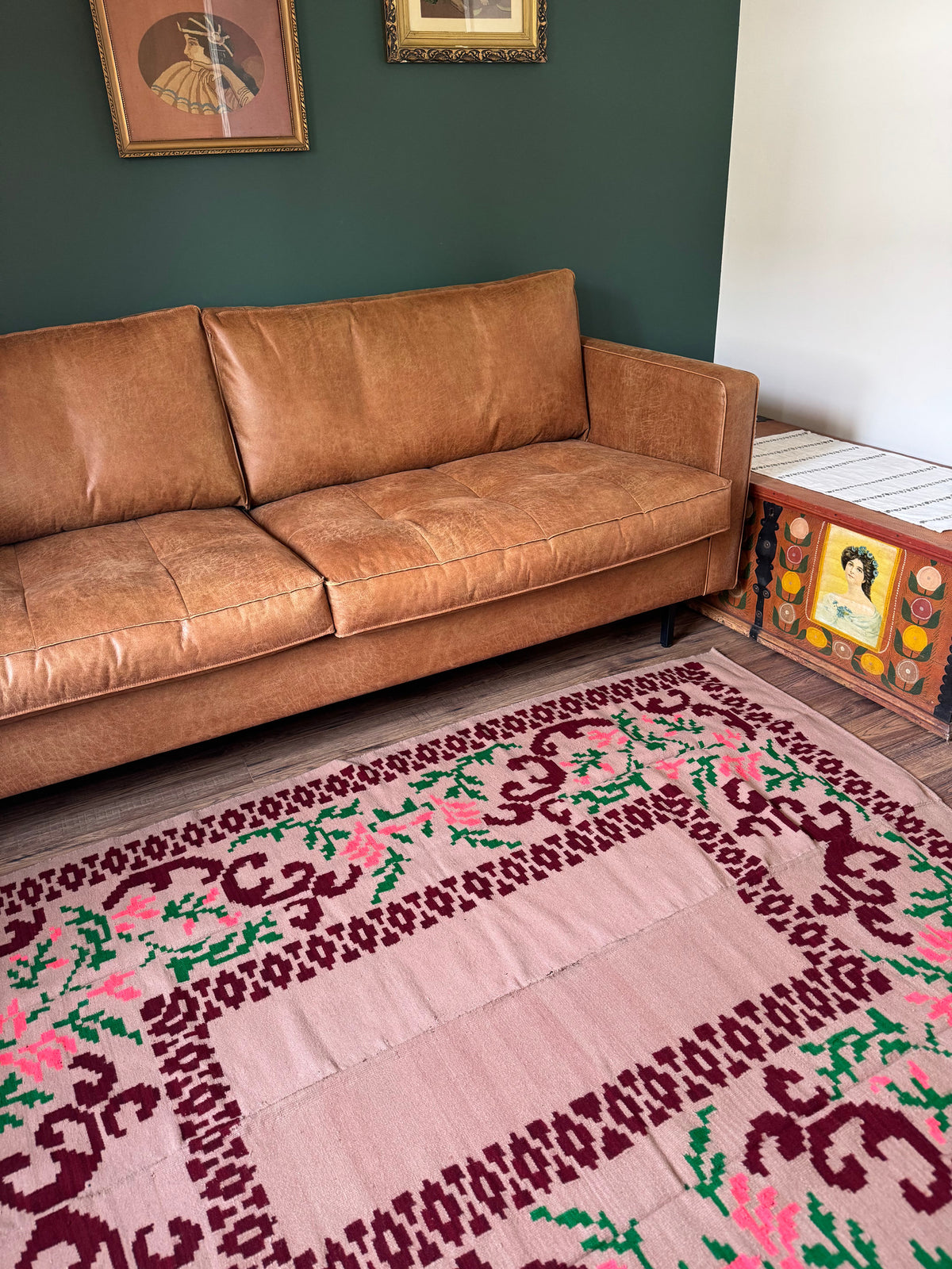 Vintage Beige Geometric Romanian Wool Rug, 185x148 cm, view 4