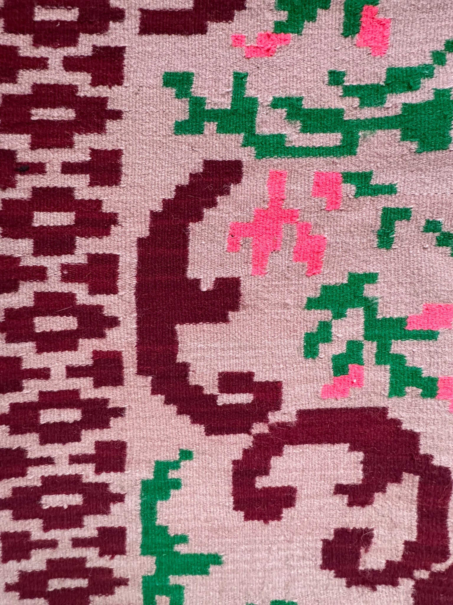 Vintage Beige Geometric Romanian Wool Rug, 185x148 cm, view 5